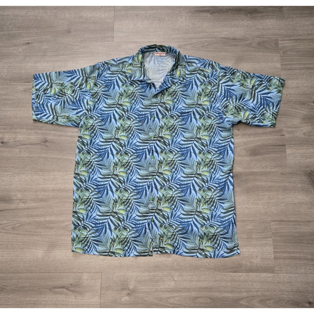 Bermuda Bay Hawaiian‎ Shirt Mens XXL 2XL Blue Floral Short Sleeve Button Up